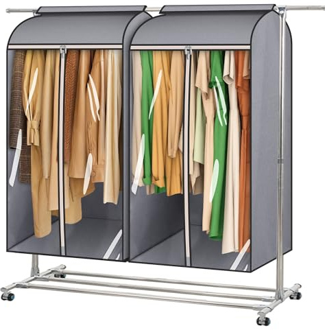 MISSLO 43 Hanging Garment Bags for Hanging Clothes Fully Enclosed Coat Bags for Closet Storage Clothes Cover with Large Clear Window and 3 Zippers (Rack not included), 2 Packs