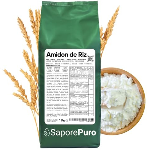 SaporePuro Amidon de Riz Naturel 1000 g – 100% Italien, Sans Gluten, Idéal pour la Cosmétique Naturelle, les Desserts et les Sauces