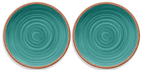Auntie Morags Rustic Swirl Turquoise Melamine Dinner Plate set (2)