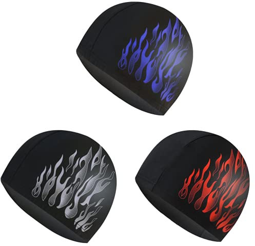 CHENGZI Badekappe für Herren, Spandex-Stoff, atmungsaktiv, Ohrenschutz, Badekappe, 3 Stück