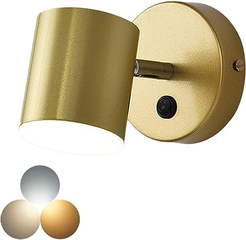 VOMI Liseuse Lampe Dimmable Applique avec Interrupteur Lampe de Chevet Chambre Rotatif Lampe Murale Intérieur Petit Métal LED Mur Lumière Moderne pour Salon Salle d'étude Bureau,D'or
