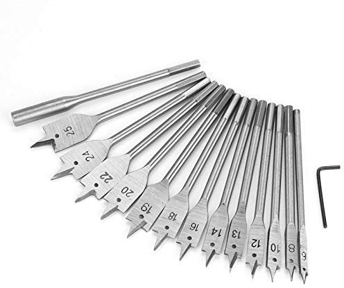 Candeon 13 Piezas Brocas Planas, 6-25mm Juego De Brocas De Pala, Acero Al Carbono Para Madera, PVC Y Plásticos