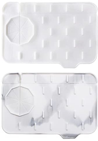 2 Pcs Silicone Faucet Mat, Drip Catcher Tray, Soap Holder Sink Draining Pad for Kitchen, Bathroom - Double-sided, White