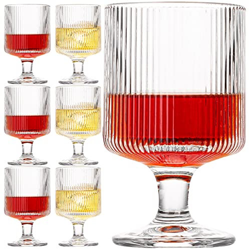 wookgreat Vintage Wine Glasses Set of 6, 8 oz Origami Style Glass Water Goblets, Unique Embossed Pattern Stemmed Cocktail Glasses, Classic Goblet Party Glasses, Wine Glasses Goblets for Daily Use