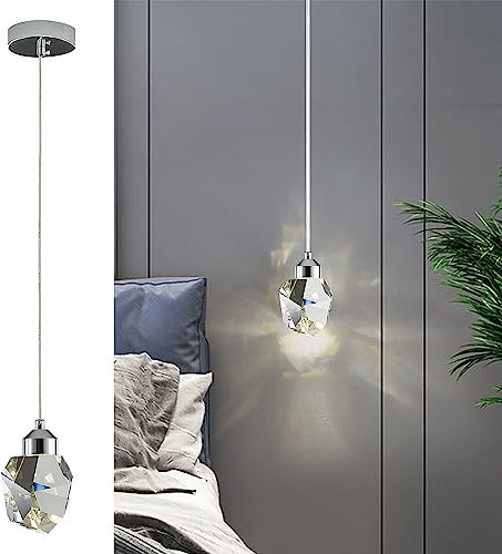 Sxtiger Modern Crystal Pendant Light, 3-Color LED Crystal Pendant Light, Adjustable Height Chrome Silver Ceiling Hanging Pendant Lamp, for Kitchen Island Bedroom Dining Room (Silver)