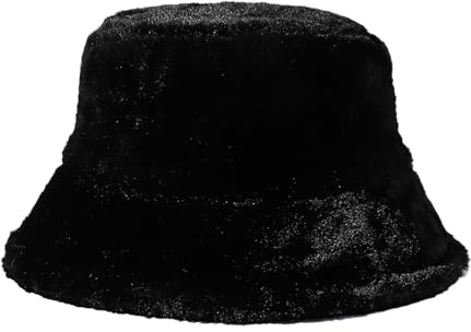 Jupsk Winter Warm Furry Bucket Hat, Faux Fur Hat Women's Fisherman Cap with Windproof Strap, Soft Plush Fluffy Hat Comfortable and Cozy Winter Accessory Black