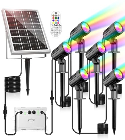 CLV Solar RGB-strålkastare RGB Solcell Med Fjärrkontroll IP66 | LED-strålkastare 10 Färger 6 Ljusstyrkor 30 Dynamiska Lägen Dimbar Strålkastare Timer Minnesfunktion Färgförändring