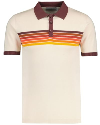 Madcap England Men's Retro 50s 60s 70s 80s 90s Knitted Gradient Contrast Collar Short Sleeve Cotton Polo Shirt Mixtape MC1084