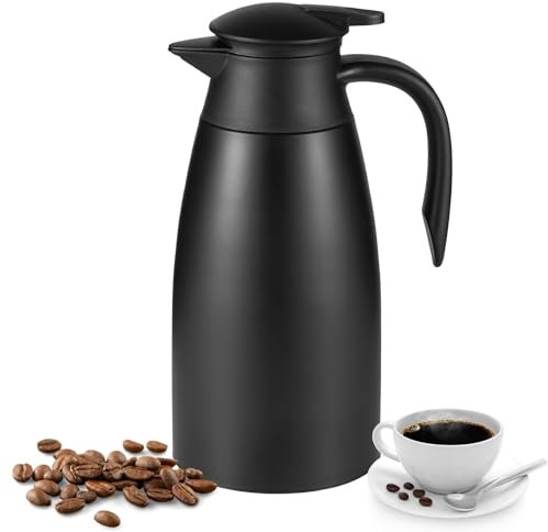 Esilihom 2L Thermal Carafe Jugs, Double-Walled Vacuum Carafe Jug, Stainless Steel Thermal Carafe with Handle, Warm & Cold Retention for Coffee, Tea, Water, Drink (Black)