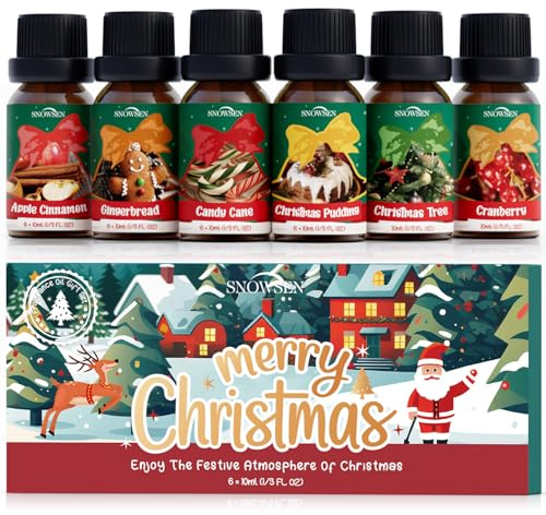 SNOWSEN Weihnachten Ätherisches Öle Set, Ätherische Öle für Diffuser, Duftöl Geschenkset, Seifenduftöl - Apfel-Zimt, Lebkuchen, Zuckerstangen, Weihnachtspudding, Mistelzweig, Mandelkekse