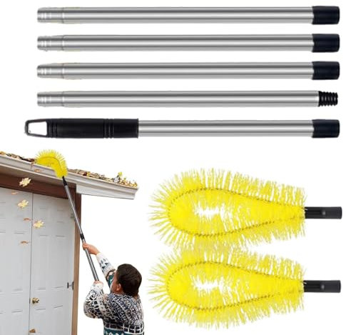 Nettoyeur de gouttière, brosse de gouttière, outil de nettoyage de gouttière, outil de nettoyage de gouttière, outil de nettoyage de gouttière, outil de nettoyage de gouttière de toit avec 2 têtes de