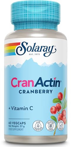 Solaray - Cranactin Mirtillo Rosso con Vitamina C - 60 Capsule Vegane - Integratore Concentrato di Cranberry Rosso - Non OGM e Testato in Laboratorio