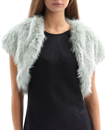 Amazhiyu Women Faux Fur Gilet Vest, Sleeveless Faux Fur Bolero Shrug Cap Sleeve Crop Cardigan Open Front Cardigan for Evening Dress Green, M