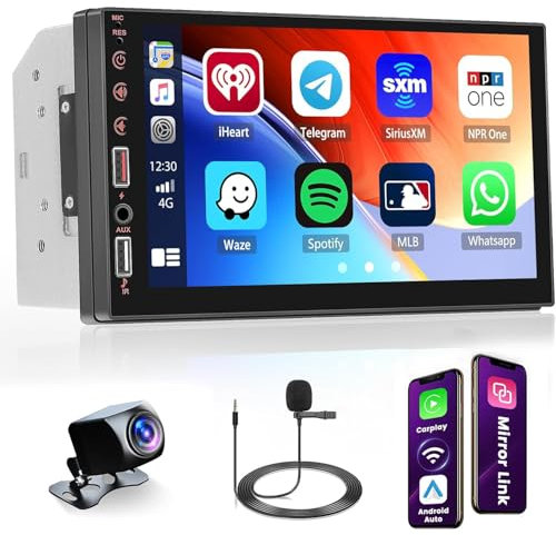 Hikity 7 Pollici Autoradio Doppio Din Carplay Senza Fili e Android Auto, Schermo Tattile Radio Stereo Auto 2 Din con Bluetooth Mirror Link FM EQ AUX 2USB SWC Telecamera Posteriore