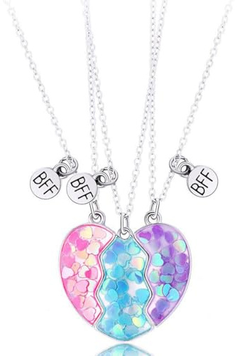 NJCXOLA set di collane con ciondolo dell'amicizia da 3 pezzi, collana per la migliore amica, collana con cuore diviso per ragazze, regalo di compleanno per la migliore amica