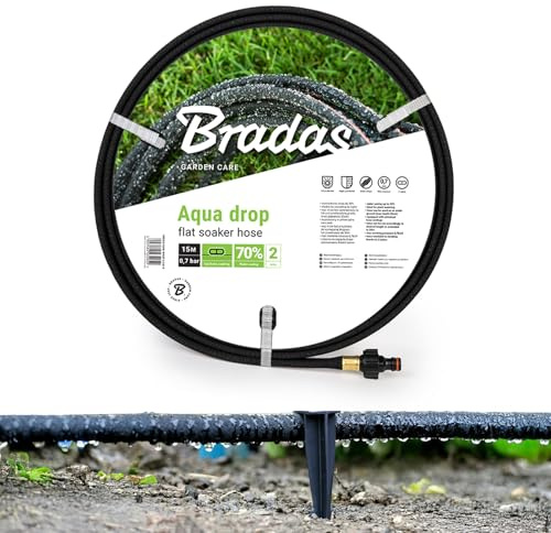 VERDONE Tropfschlauch (Perlschlauch) AQUA-DROP 1/2 15m Set mit 50 Befestigungsankern – Wassersparend bis 70%, UV-beständig, gleichmäßig
