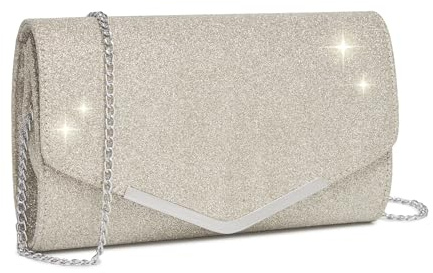 Miss Lulu dam clutch glänsande kvällsväska med avtagbar kedja elegant Envelope handväska moderiktig crossbody axelväska för bröllop fest bankett semester, Guld