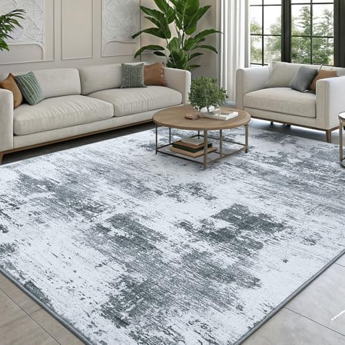 smiry Modern Abstract Area Rugs Living Room 160x220cm, Machine Washable Non-Slip Short Pile Rug, Durable Faux Wool Carpet for Bedroom, Dining Room, Home Office, Grey