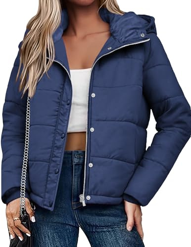 Zeagoo Giubbotto Donna Invernale Piumino Imbottito Con Cappuccio Tasche E Zip Giacca Trapuntata Calda Leggera Antivento Stile Corto Blu S