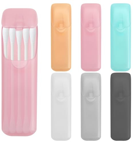 ReignSword 6-pack rese bomullspinnhållare, bärbar Qtip förvaringsfodral med dammtätt lock, liten klar plastbehållare för tandtråd och hårband