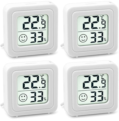 Mini Higrómetro Termómetro 4 Piezas Digital Interior Casa con Pantalla LED Termometro Pequeños con indicador de Confort para Habitación de Bebé, Sala de Estar Oficina Invernadero Trastero Sótano