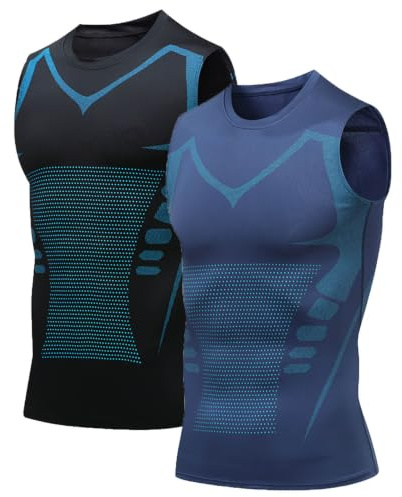 Ärmlös kompressionsskjorta smal kroppsformare crewneck träning tank toppar tummikontroll undertröjor sport gym väst, 2 st, XXL