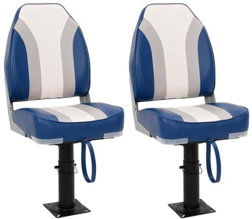 Ziaphsol Set med 2 båtsäten med piedestal, höjdjusterbar 28 till 45,5 cm, 360 graders roterbar, aluminiumram och stålfot, fällbart ryggstöd för segelbåt, segelyacht, jolle, cruiser