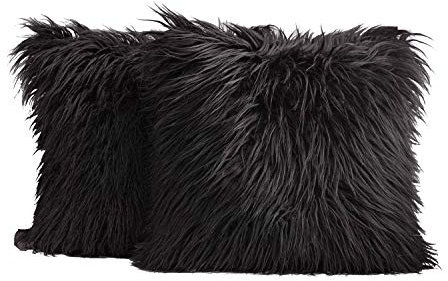 Dricar Black Cushion Covers, 2Pcs Decorative Luxury Series Style Faux Fur Throw Pillow Case Cushion Cover for Sofa Bedroom Car 18 x 18in (Black)
