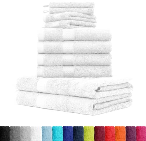 BaSaTex - 10er Pack Handtuch Komplett-Set - Frottee-Handtücher mit Aufhängeschlaufe 4X Handtuch, 2X Duschtuch, 2X Gästetuch, 2X Waschhandschuh Öko-Tex Made in Green Zertifiziert - Türkis