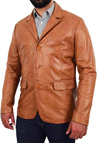 Hommes Blazer en Cuir Cognac Véritable Agneau Veste Costume Dîner Style Manteau Dean (S - EU 46)