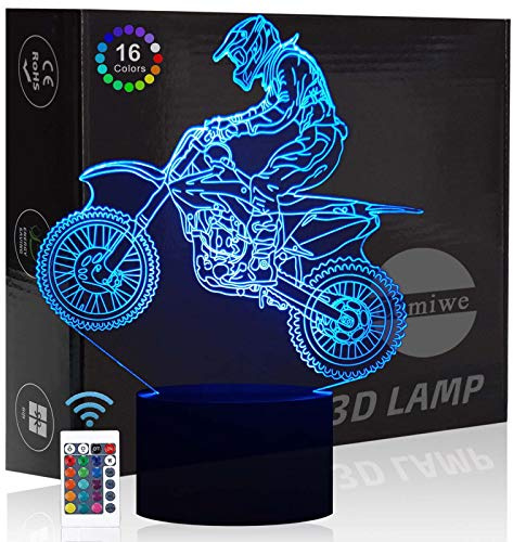 Comiwe Motocross 3D-illusion, nattlampa, leksak, 16 färger som ändras smart touch och fjärrkontroll, heminredning LED sängbord, jul födelsedagspresent för pojkar vuxna vänner och familj