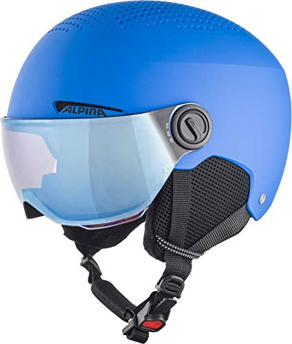ALPINA ZUPO Visor Q-LITE - hochwertiger & sicherer Skihelm für Kinder, mit abnehmbaren Ohrenpolstern, mit kontrastverstärkendem Visier - Blue matt - S (48-52 cm)