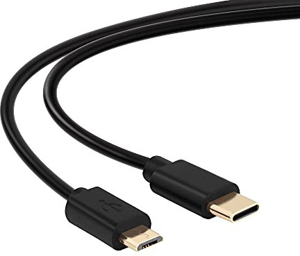 conecto Cavo di collegamento da USB C a Micro USB 2.0 da 1,50 m, contatti a spina placcati in oro, cavo dati e cavo di ricarica, nero