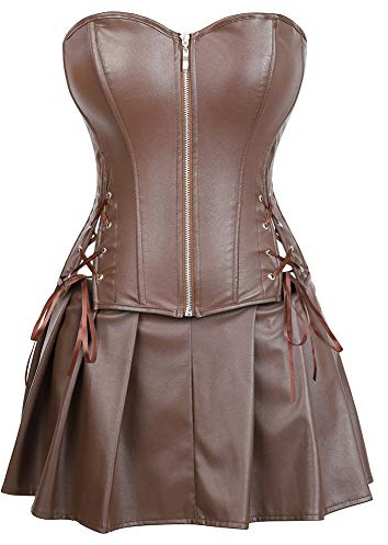 WLFFW Corsetto Pelle Donna e Tutu Vestito Corpetto Steampunk (EU(32-34) S, Marrone)