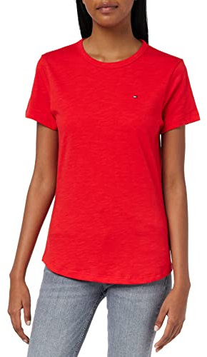 Tommy Hilfiger Damen T-Shirt Kurzarm 1985 Slub Slim Fit, Rot (Fireworks), XXL