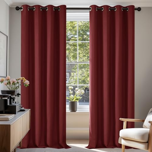 Deconovo Blackout Curtains Thermal Insulated Decorative Soft Energy Saving Room Darkening Eyelet Curtains for Kid 55 x 118 Inch Red Set of 2