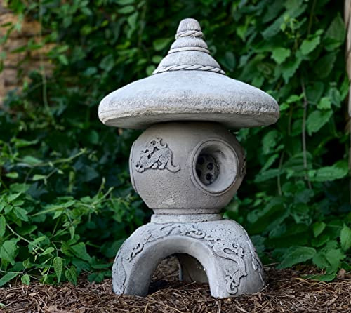 OLOMA Solar pagoda garden statue Concrete Asian pagoda decoration Japanese pagoda lantern figure Outdoor Zen garden pagoda Lawn light lantern art Asian decor Large pagoda for chinese garden
