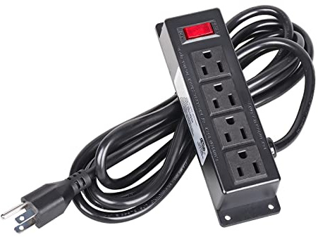 Mountable Power Strip with 4 Outlet, Wall Mount Under Desk Power Strip with 10ft Cord, Flat Plug Power Socket for Home, Office, Industrial, Black