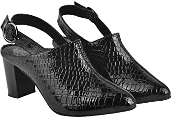 Shoetopia Escarpins élégants à bout pointu imprimé crocodile pour femmes et filles, Noir, 6 UK