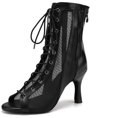 RUYBOZRY Women's Ankle Dance Boots Open Toe Lace-up Ballroom Tango Performence Party Latin Salsa Dance Shoes Model QJW-7235