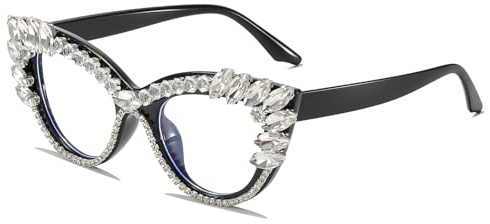LJCZKA Occhiali Luce Blu Donna Occhi di Gatto con Rhinestone, Vintage Montatura Occhiali da Vista Donna Gatto con Strass Anti Eyestrain