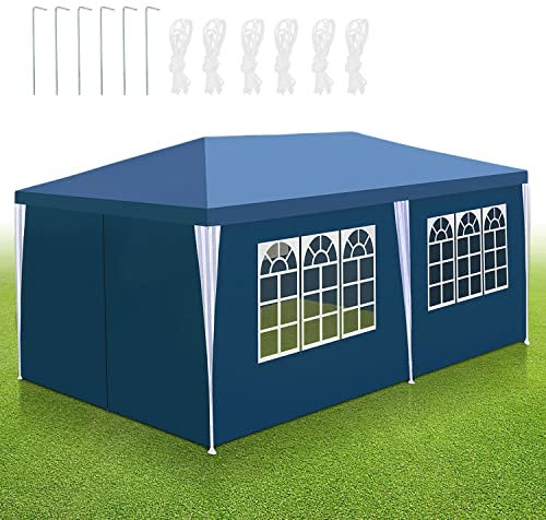 Tubiaz Cenador 3x6 Impermeable Carpa de Fiesta Estable Lona de PE Carpa de Fiesta Resistente a los Rayos UV Carpa de jardín 100 g/m² Carpa de Cerveza con 6 Elementos Laterales Azul