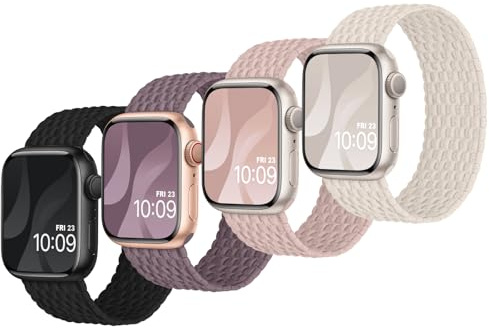 Finoriss Sololoop-armband kompatibelt med Apple Watch 38, 40, 41 mm, flätat stretchigt nylontyg band för Apple Watch 9 8 SE 7 6 5 4 3 2 1, 4-pack