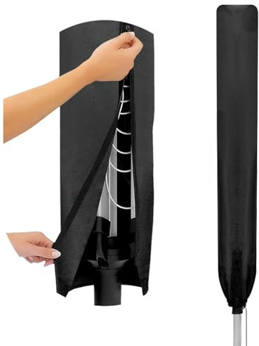 Flatro Rotary Washing Line Cover Waterproof Universal Fit with Zip Rotary Line Cover Can Be Used as Parasol Cover | Weather Resistant and Great Protection for Garden Dryer and Airer (Black)