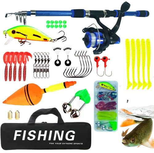 Kinder Angelruten Set, Tragbare Teleskopische Kinder Angel Kombi Rute, Angelruten Und Rollen Combo, Spinnrute Und Rolle Combo, Kinderangel Starter Set, Reisen Kinder-Angelruten