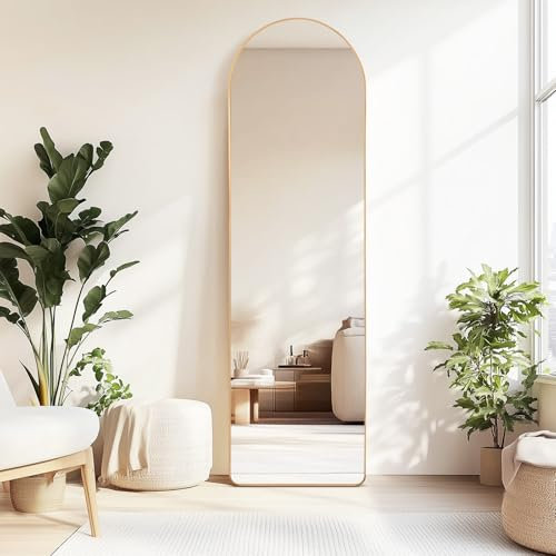 Trintion Ganzkörperspiegel, 150x40cm Bogen Spiegel groß mit Metallrahmen, standspiegel HD Bodenspiegel Wandspiegel badspiegel zum Stehen, Anlehnen oder Hängen, für Schlafzimmer, Wohnzimmer, Gold