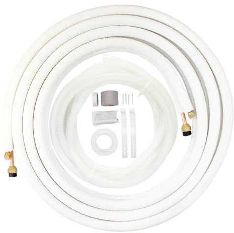Kit Instalacion Aire Acondicionado Bitubo Tubo de Cobre Aislado Acodado 5 Metros Compresor Unidad Exterior Tuberias Aire Split con Desague y Accesorios de Instalacion (1/4 - 3/8 5MTS)