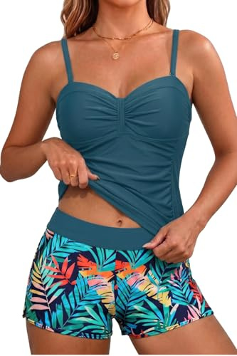 Daci Women's Underwire Tankini Swimsuit with Shorts & Pockets Tummy Control