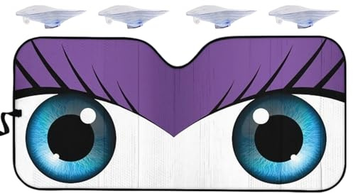 Copertura per parabrezza con occhi dei cartoni animati, parasole per finestrino anteriore, pieghevole, 140 x 76 cm, accessorio per auto con blocco UV, protezione solare divertente per viaggi
