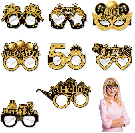 HMCEY 8 Piezas Gafas Cumpleaños 50 Años,Gafas Happy Birthday,Gafas de Papel,Gafas Fiesta Divertidas,Disfraz Gafas Despedida,Gafas Graciosas,Creative Gafas Atrezzo,Gafas Decoracion,foto props de fiesta